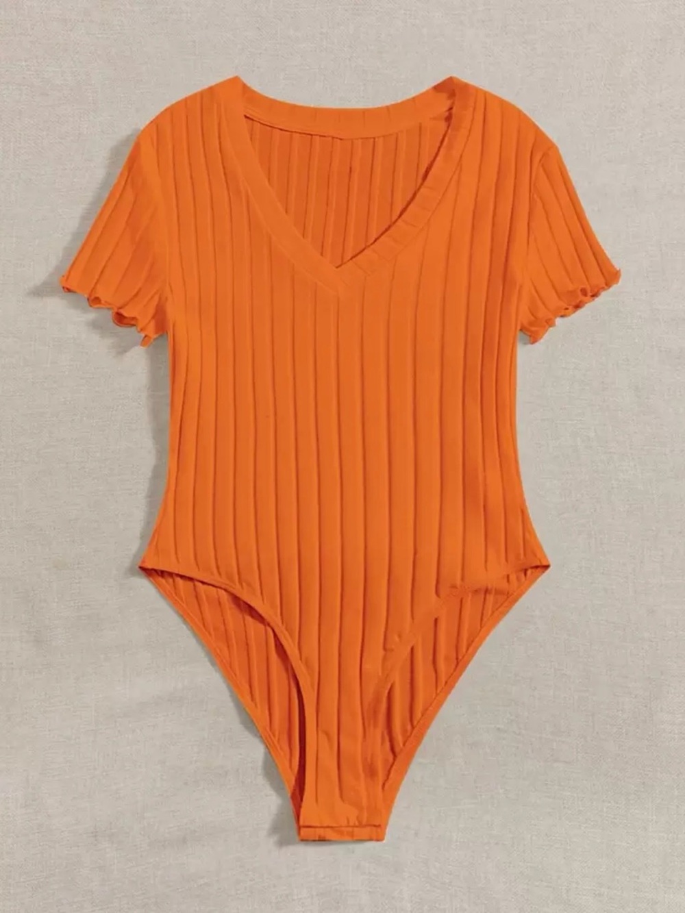 Orange Ribbed V-Neck One Piece